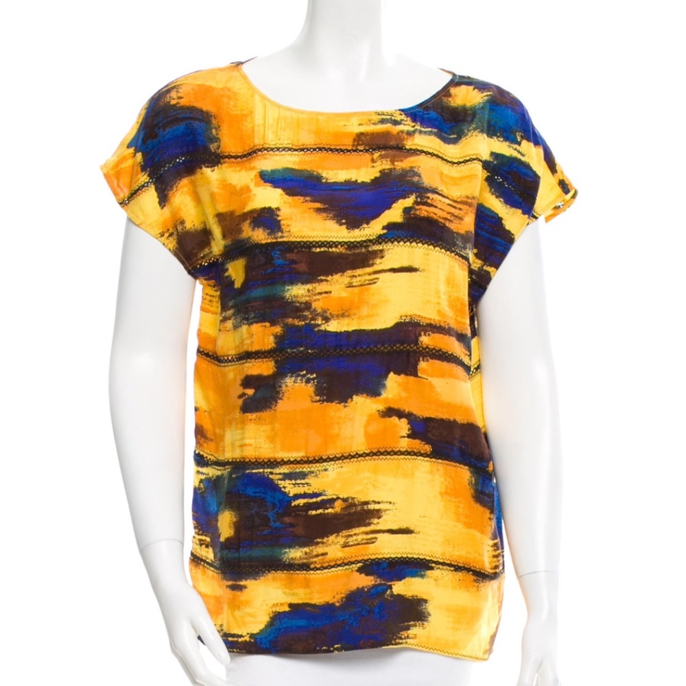 Thakoon short sleeve colorful silk top